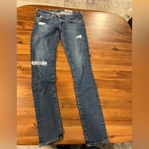 AG Adriano Goldschmied Dark Blue Distressed Skinny Jeans